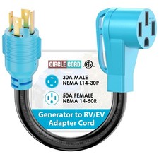 CircleCord 4 Prong 30 Amp to 50 Amp Generator to RV/EV Adapter Cord NEMA L14-30P