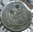 1871 Seated Liberty Half Dime Holed Cull