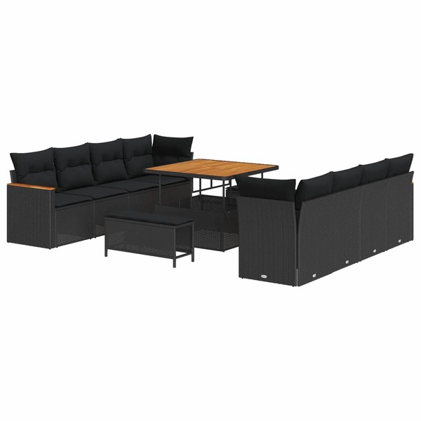 Gartensofa-Set Poly-Rattan Schwarz Mit 12 Kissen FüR Terrasse Balkon Garten-image