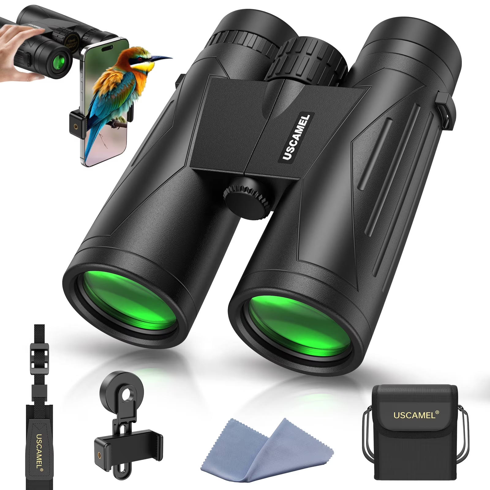 12x42 HD Binoculars BAK4 FMC Waterproof Low Light for Bird Watching Travel