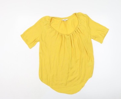 NEXT Damen gelb Polyester Basic Knopfleiste Größe 8 Rundhalsausschnitt