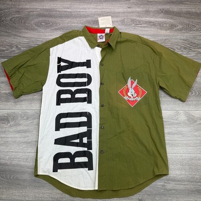 Vintage Bugs Bunny Shirt Mens XL Green Bad Boy Big Spellout Button Up Pocket 90s