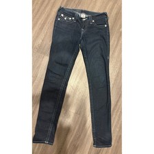True Religion Skinny Jeans Womens 27 Dark Wash White Stitch Low Rise Made in USA