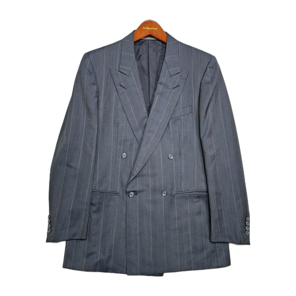 Blazer Abrigo Deportivo Ermenegildo Zegna Para Hombre 40L Doble Pecho Rayas Espiga Foto 3 de 4