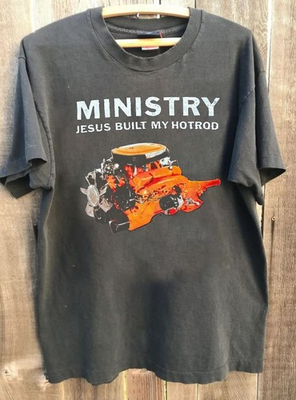 #ad Ministry band tee Jesus Built My Hotrod vtg charcoal T Shirt QT5861 $17.99