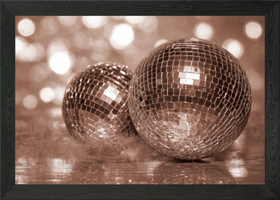 Zwei Discokugeln mit Bokeh Hintergrund gerahmtes Wandbild Poster Leinwanddruck Bild