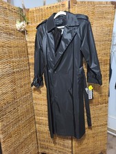 Fleet Street Trench Coat 10 Black 80s 90s NWT Button Out Liner Academia Career