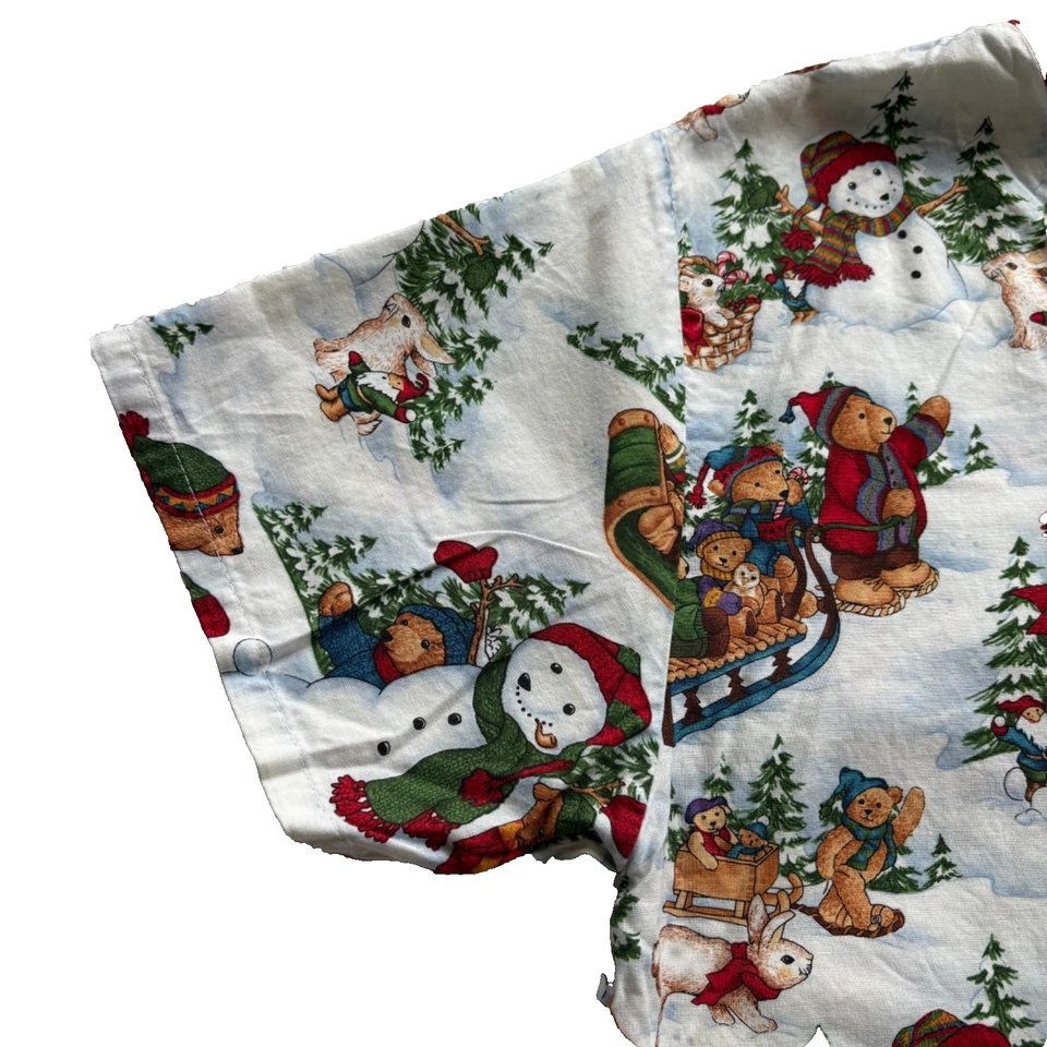 Blusa Médica Vintage FUNdamentals M Invierno Osos Muñeco de Nieve Estampado Navidad 100% Algodón Foto 4 de 4
