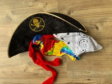 Pirate Fancy Dress Items Hat, Inflatable Parrot And Neck Scarf