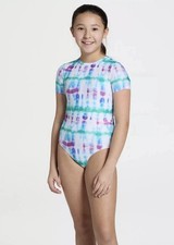 DSG Girls' Short Sleeve One Piece Swimsuit Tide Dye Size X Small MSRP 30