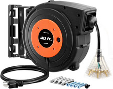 Retractable Extension Cord Reel, 40 FT Heavy Duty Power Cord, 12AWG/3C SJTOW, 3