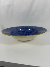 Over & Back Indoor Inc. Blue W/ Yellow Rim Spongeware Serving Bowl 11.25”