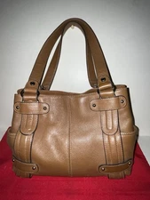 TIGNANELLO BROWN PEBBLE LEATHER PERFECT 10 STUDDED SHOPPER SHOULDER BAG PURSE EC