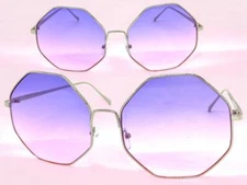 Oversized Classic Vintage Retro Hippie Funky SUNGLASSES Big Silver Octagon Frame