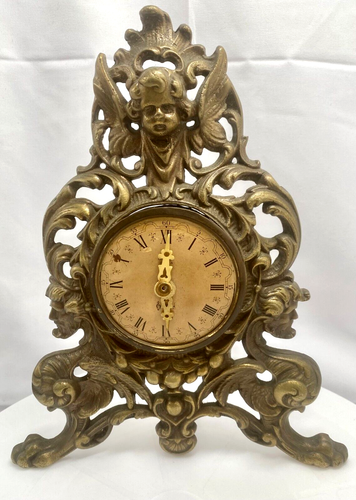 ANTIQUE WESTLOCK VICTORIAN BRONZE MANTLE CLOCK w/CHERUB (not work) c. 1905 - Afbeelding 1 van 5