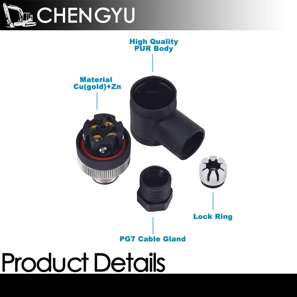 M12 4-Pin Right Angle Male & Female Panel Aviation Wire Connector 12mm IP67 - Image 3 of 4