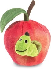 Folkmanis Worm in Apple Finger Puppet, Red, Green, 8"