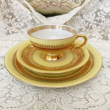 RW Bavaria Rudolf Wächter Yellow & Gold teacup saucer & plate Excellent!!