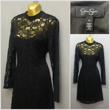 Jessica Simpson Women's Black Laced Sheer Occasion Dress UK 14 EUR 42 Stretchy