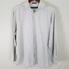 Perry Ellis Shirt Men Large 16 32/33 White Portfolio Plaid Long Sleeve Button Up