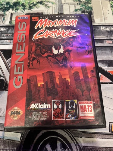 COMPLETE & RED Cartridge! MAXIMUM CARNAGE - SEGA Genesis (1994 Spider-Man) CIB