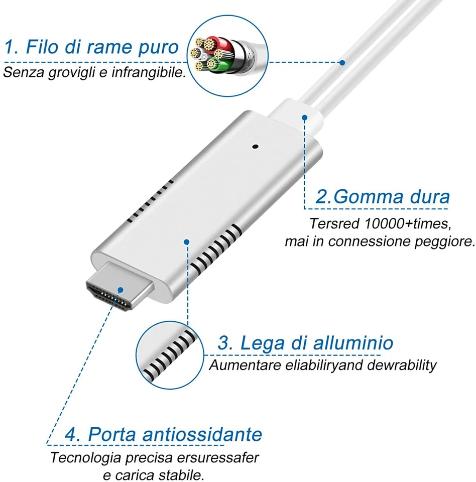 3in1 micro usb tipo c ad hdmi cavo adattatore convertitore telefono a tv hdtv 2m - Immagine 4 di 4