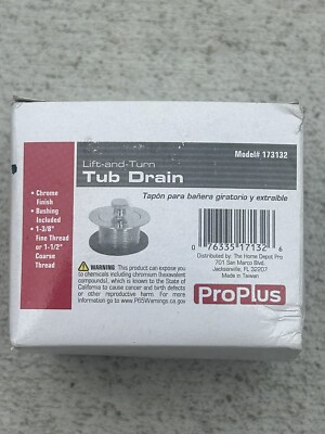Proplus 173132 2.44 in. x 2.44 in. Lift-and-Turn Tub Drain Color/Finish Chrome