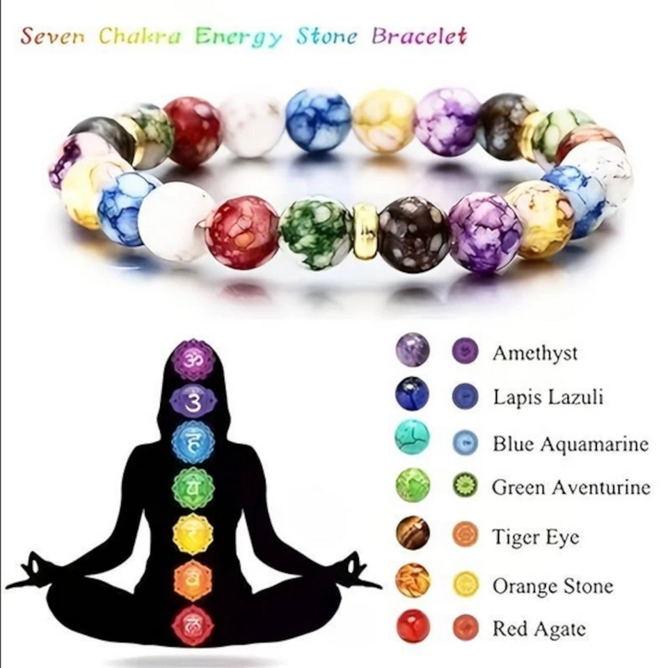 bracelet energetique multicolore perle Yoga 7 chakras elastique homme et femme - Photo 3/4
