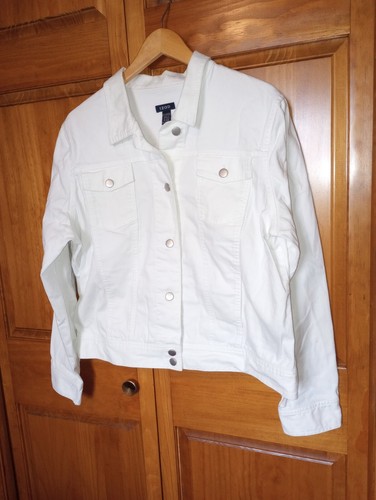 NWOT White Denim Mens XL Trucker Jacket by IZOD Cotton blend IRL measures below - Picture 12 of 24