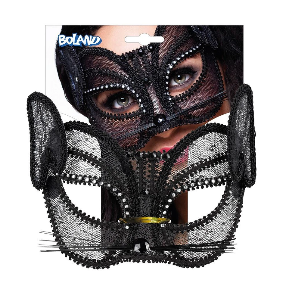 CAT LACE DETAILED EYE MASK MASQUERADE STYLE FANCY DRESS - Image 3 of 3