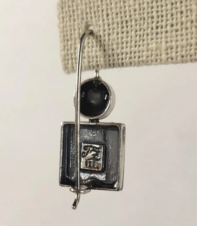 Pendientes colgantes rectangulares y circulares firmados TZ 925 chapados en plata y oro  Foto 3 de 4