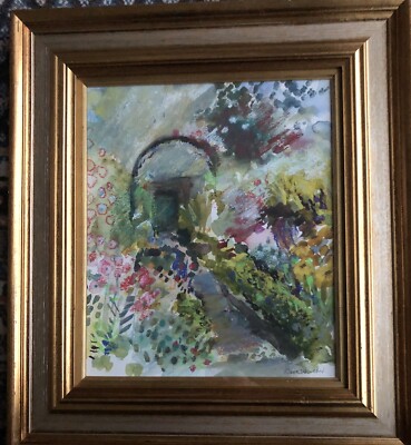 Ruth Walker, Aquarell auf Papier, 'Im Garten' gerahmt und signiert
