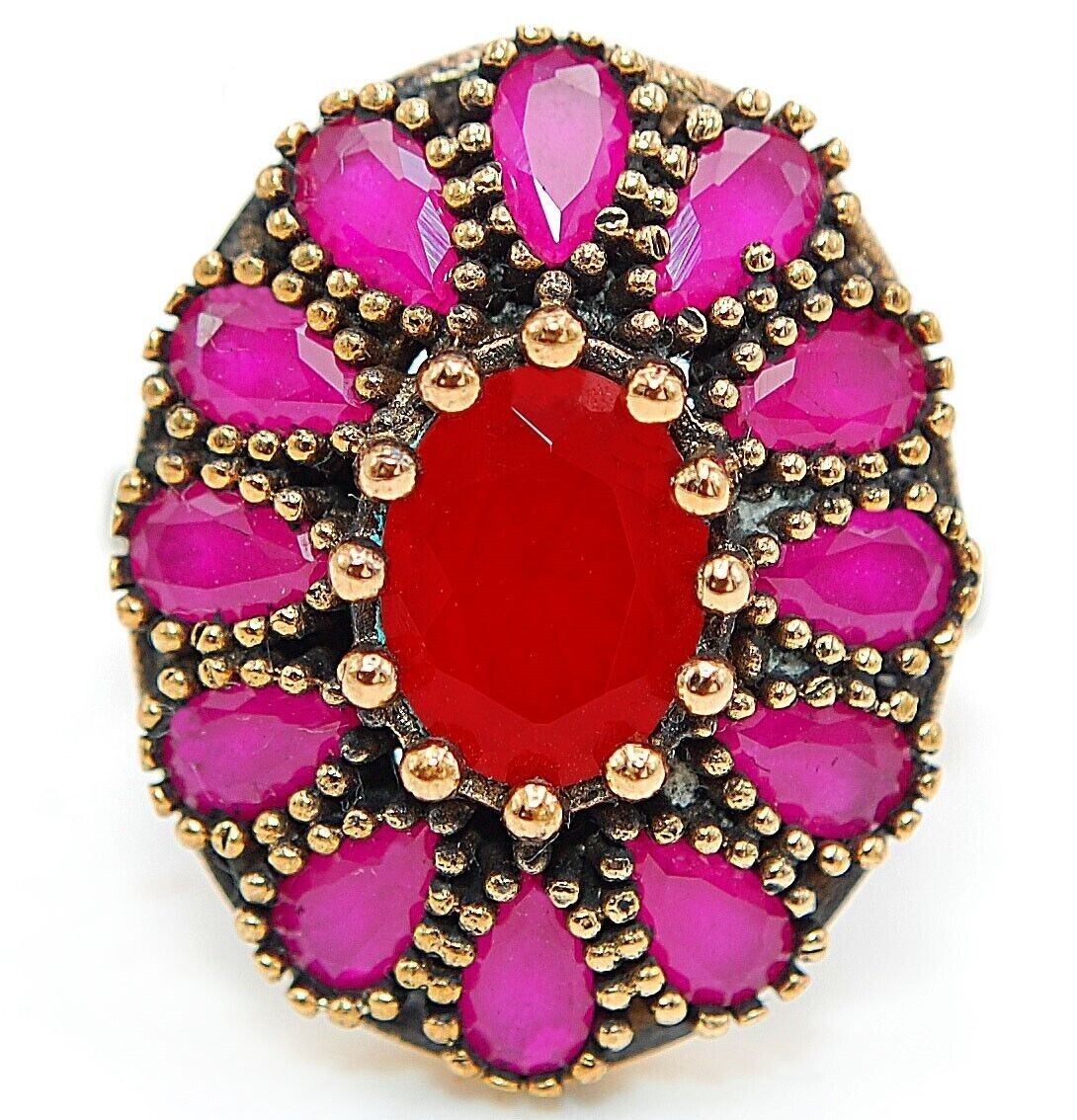 3CT Treated Ruby Ottoman Empire Inspired 925 Sterling Silver Ring Size 8 HB1-1  