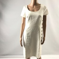 Ann Taylor Double Weave Side Button Sheath Dress Size 4 Off White Ivory Slit New