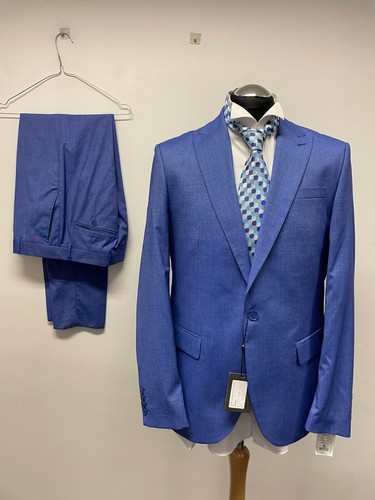 WESSI 2PC SUIT SLIM FIT WITH STRETCH IN BLUE 42R TRS W36 L33 unhemmed BNWT - Picture 1 of 11