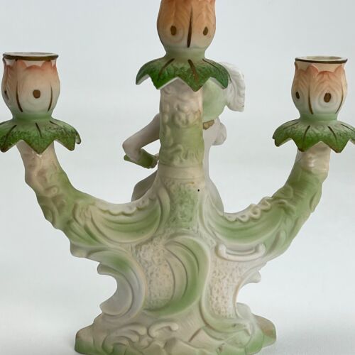 Vntg Paulux Japan Bisque Porcelain 3 Slot Candelabra Pair FLAWED Rococo Couple - Picture 16 of 22