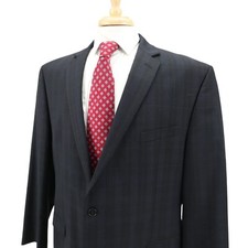 Calvin Klein 100 Wool Black Dark Gray Blue Check Blazer Sport Coat Jacket 46R