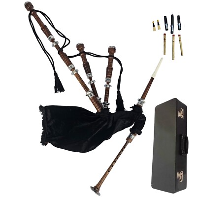 Great Highland Bagpipe   Natural Wood, Black Velvet Finish & Hard Case Included
