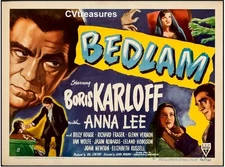 BEDLAM Original Authentic Vintage Horror Movie Poster Half Sheet Boris Karloff