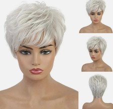 Women's Short Curly Wavy Silver Gray Wig Heat Resistant Synthetic Hair Full Wigs