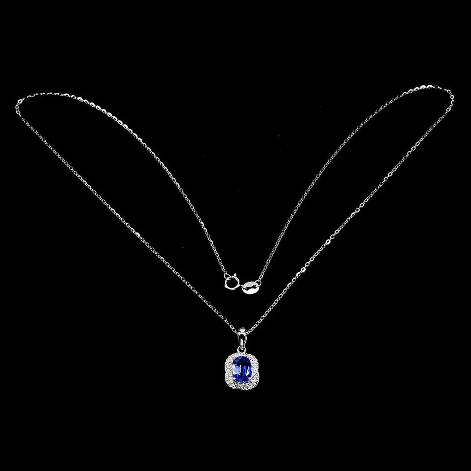 Collar de plata de ley 925 ovalado cianita 8x6 mm topacio piedras preciosas naturales joyería Foto 3 de 4