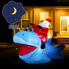 Christmas Inflatables Santa, 8.8 FT L Santa Riding Shark Inflatable, Blow Up LED