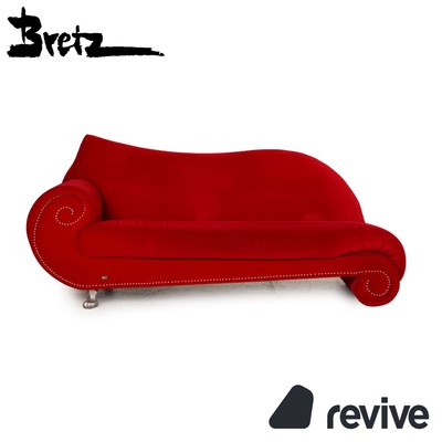 Bretz Gaudi Velvet Sofa Red 3 Seater Couch Recamière