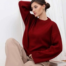 Women Warm knitted sweater round neck high neck thick sweater Tops Pullover SML
