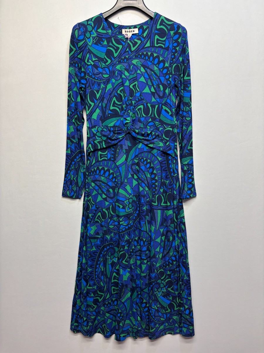 NWT Boden Long Sleeve Jersey Midi Dress Size US 8 UK 12 Paisley Floral D097  -23 | eBay