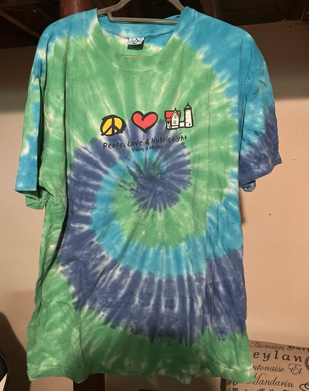 Artforms Men's Blue Green Knit Tie-Dye Graphic T-Shirt XL Regular Crew Neck