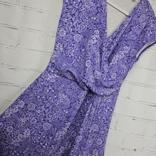 Lands End Womens Floral Knit Maxi Dress Womens M Purple Wrap Style Cap Sleeves
