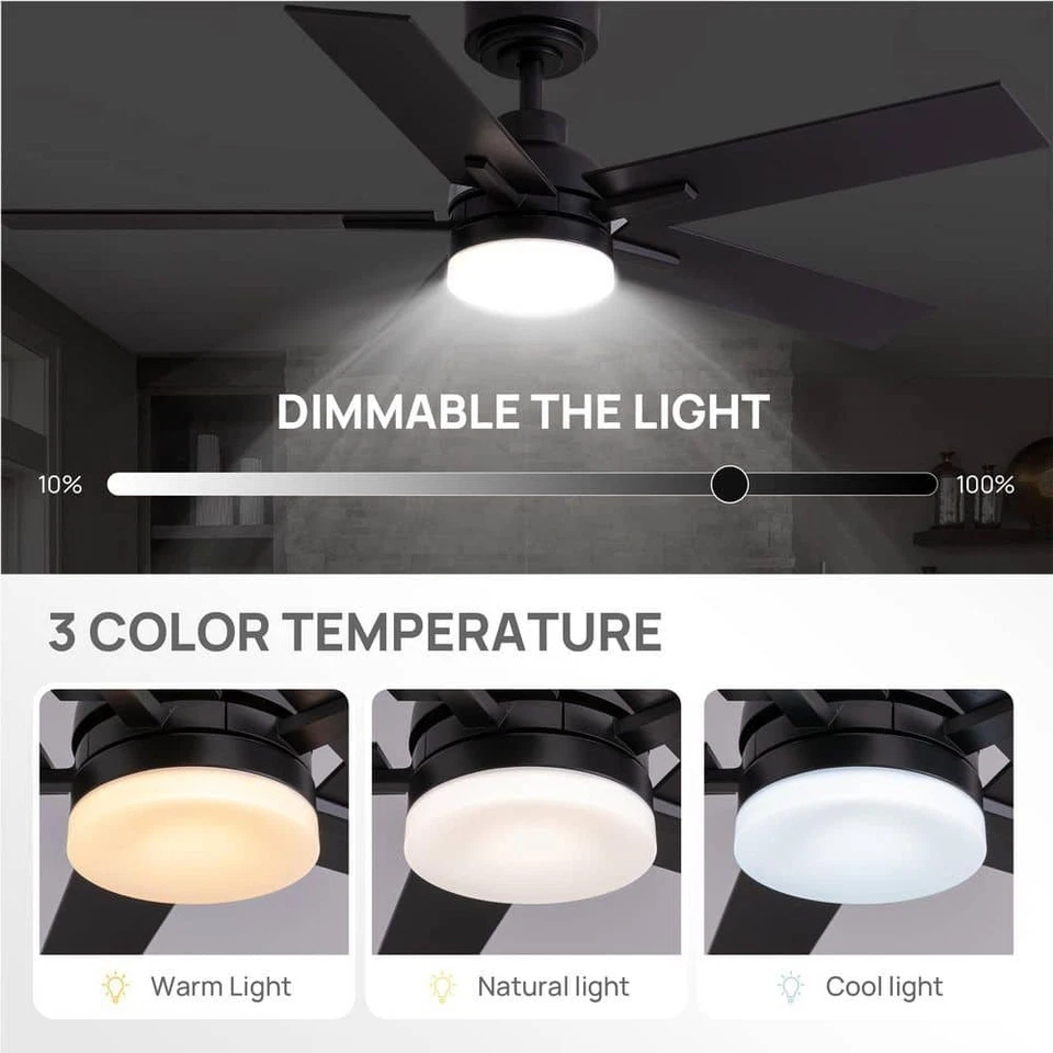 ANTOINE 44" Modern Smart Black Ceiling Fan w/ Dimmable LED Light & App Remote - Image 4 of 4