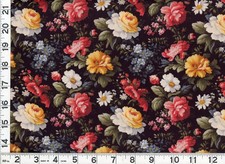 Red White Yellow Roses w/ Flowers Black Quilting Sewing Fabric by Yard 1144
