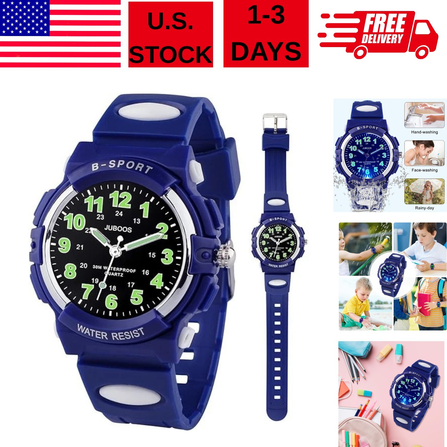 Kids Watch Analog with 7 Colorful Night Lights Boys Girls Waterproof Soft Strap
